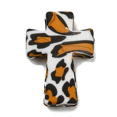 Cross with Leopard Print Silicone Focal Beads SIL-G006-02C-1