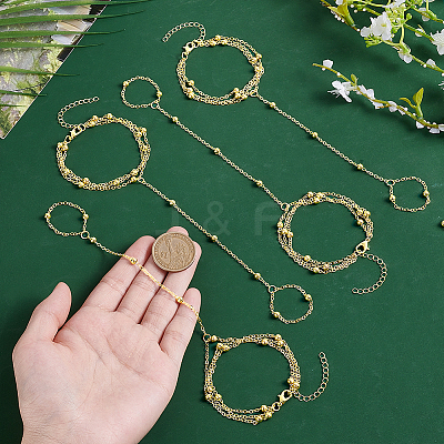 4Pcs Brass Satellite Chains Finger Ring Bracelets BJEW-HY0001-05G-1