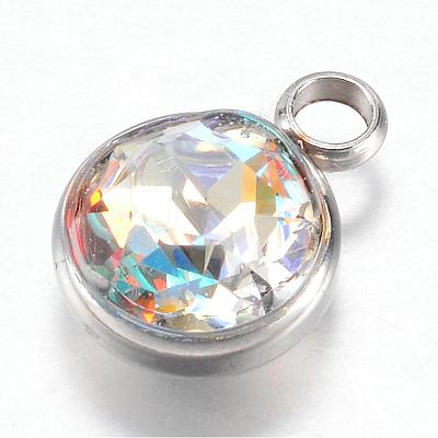 304 Stainless Steel Glass Rhinestone Charms STAS-G082-10-1