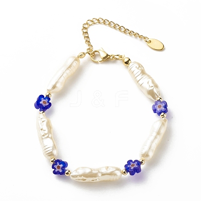 ABS Imitation Pearl & Millefiori Glass Beaded Necklace Bracelet SJEW-JS01241-1