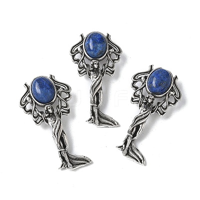 Angel Brass Natural Lapis Lazuli Pendants KK-D361-02AS-16-1