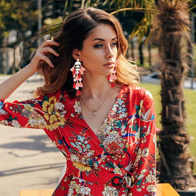 2 Pairs 2 Colors Polyester Tassel with Pompom Boho Chandelier Earrings EJEW-AN0001-75-1