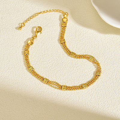 Brass 3-Strand Ball Chain with Matte Square Anklets for Women MX4097-1