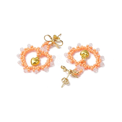 Glass Seed Beads Dangle Stud Earrings EJEW-MZ00396-02-1