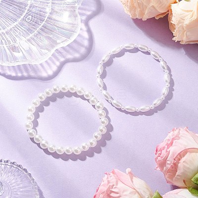 2Pcs ABS Plastic Imitation Pearl Beaded Stretch Bracelets BJEW-JB11909-1