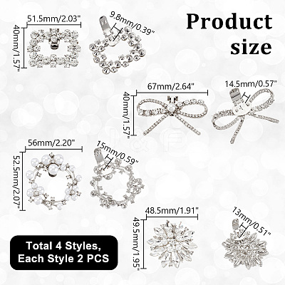 8Pcs 4 Styles Detachable Alloy Rhinestone Shoe Buckle Clips FIND-PH0021-57-1