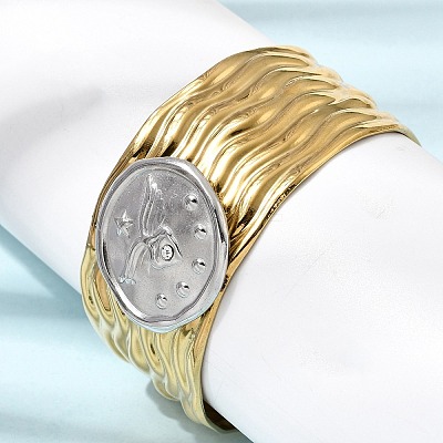 Hammered 304 Stainless Steel Cuff Bangles for Women BJEW-Z177-01GP-02-1