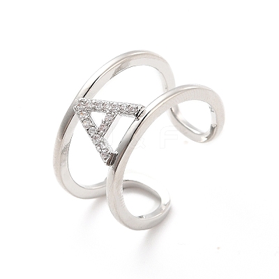 Clear Cubic Zirconia Initial Letter Open Cuff Ring RJEW-A012-01P-A-1