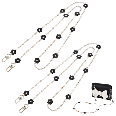 2Pcs Alloy Black Enamel Flower Link Purse Chains AJEW-PH0012-25-1