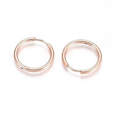304 Stainless Steel Huggie Hoop Earrings EJEW-G272-02-16mm-RG-1