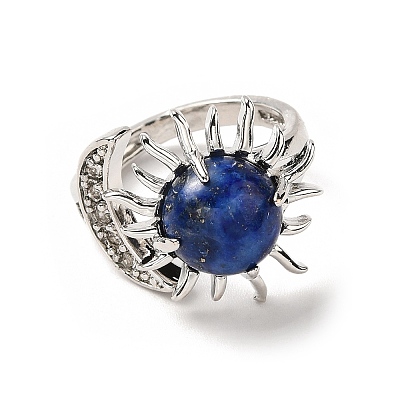 Natural & Synthetic Mixed Gemstone Sun & Moon Open Cuff Rings RJEW-K241-01P-1