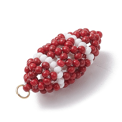 Handmade Glass Seed Beaded Rugby Pendants PALLOY-MZ00503-1