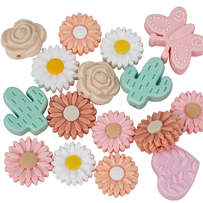 20Pcs 10 Styles Silicone Focal Beads SIL-SP0001-18B-1