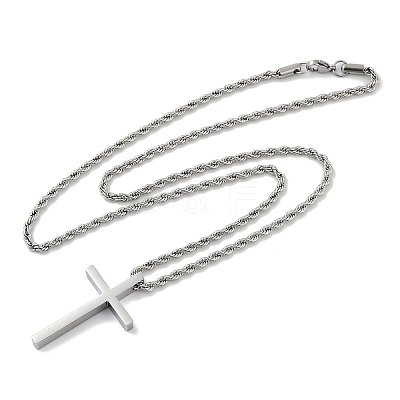 Religion Cross 304 Stainless Steel Pendant Rope Chain Necklaces NJEW-L157-09P-1