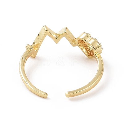 Clear Cubic Zirconia Heart Beat Open Cuff Ring RJEW-G283-12G-1