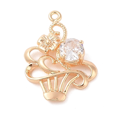 Brass Inlay Clear Glass Pendants KK-S388-30G-1