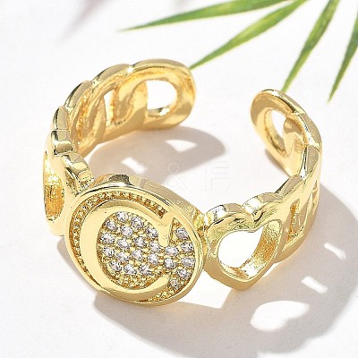 Brass Micro Pave Clear Cubic Zirconia Open Cuff Rings for Women RJEW-K289-02G-C-1