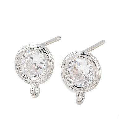 Brass Micro Pave Clear Cubic Zirconia Stud Earring Findings KK-Z133-01P-01-1