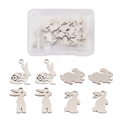 32Pcs 4 Styles 304 Stainless Steel Bunny Pendants STAS-TA0002-13P-1