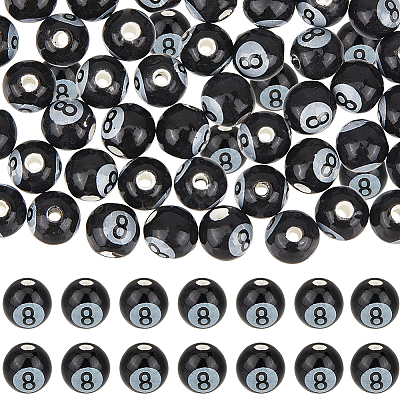 54Pcs Glazed Porcelain Round Beads PORC-SC0001-09-1