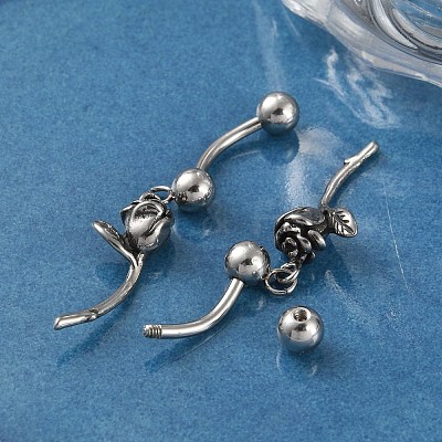 Rose 316 Surgical Stainless Steel Dangle Belly Button Rings EJEW-G416-01AS-1