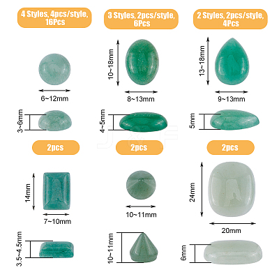 32Pcs 12 Styles Natural Green Aventurine Cabochons G-FH0002-19-1