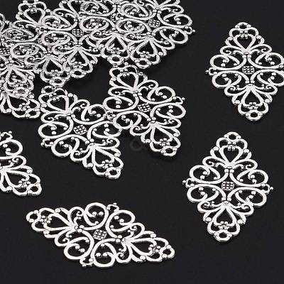 Tibetan Style Alloy Rhombus Filigree Joiners Links X-TIBE-5377-AS-LF-1