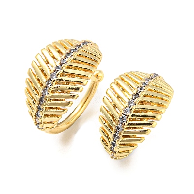 Leaf Rack Plating Brass Micro Pave Cubic Zirconia Cuff Earrings for Women EJEW-F326-05G-1