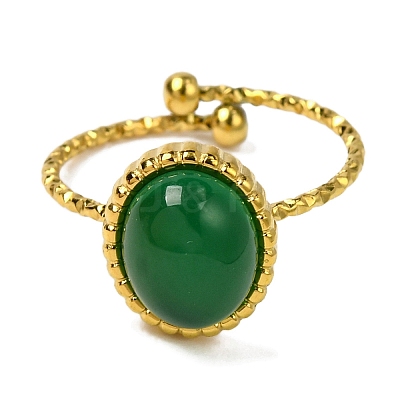 Oval Natural Dyed & Heated Green Onyx Agate Finger Rings RJEW-Q822-55G-01-1