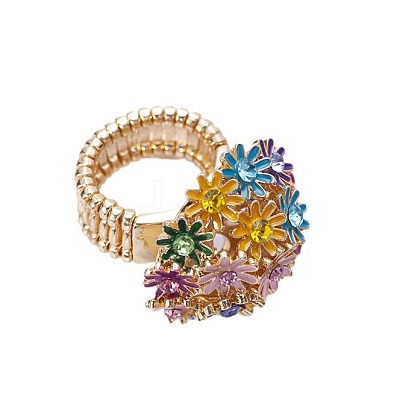 Flower Alloy with Rhinestone Enamel Finger Rings for Women FS-WG3A5AD-01-1
