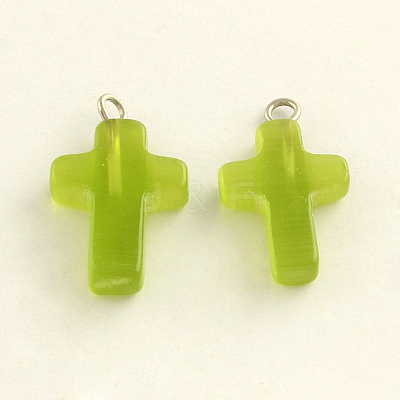 Platinum Plated Cat Eye Gemstone Cross Pendants X-G-R269-10-1