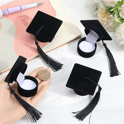 4Pcs Doctoral Hat Shaped Velvet Jewelry Ring Storage Boxes CON-SC0001-18A-1