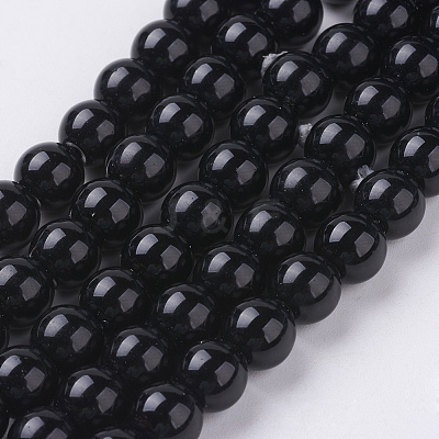 Synthetic Black Stone Beads Strands G-G088-8mm-1