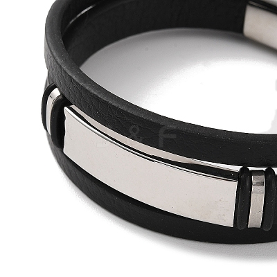 Men's Braided Black PU Leather Cord Multi-Strand Bracelets BJEW-K243-06P-1