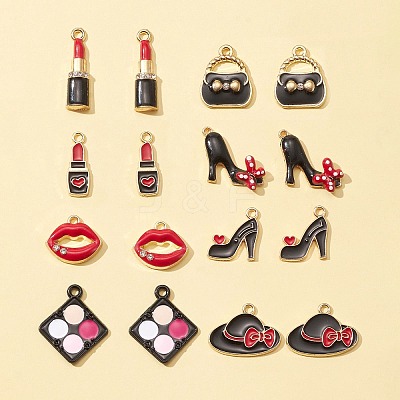 16Pcs 8 Style Rack Plating Alloy Enamel Pendants ENAM-FS0001-40-1