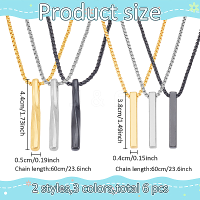 6Pcs 6 Style Stainless Steel Rectangle & Twist Pendant Necklaces Set with Zinc Alloy Chains NJEW-AN0001-84-1