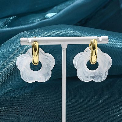Brass Resin Flower Hoop Earrings for Women EJEW-U038-01G-07-1
