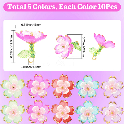 50Pcs 5 Colors Transparent Acrylic Pendants TACR-SC0001-50-1