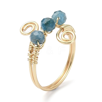 4Pcs 4 Style Natural Mixed Gemstone Round Beaded Finger Rings RJEW-TA00105-1