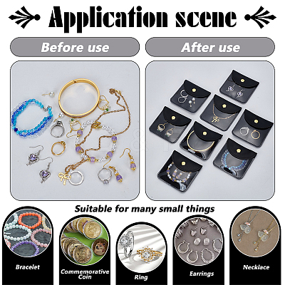 Square PU Leather & PVC Gift Jewelry Packaging Bags with Snap Button ABAG-WH0062-06A-1