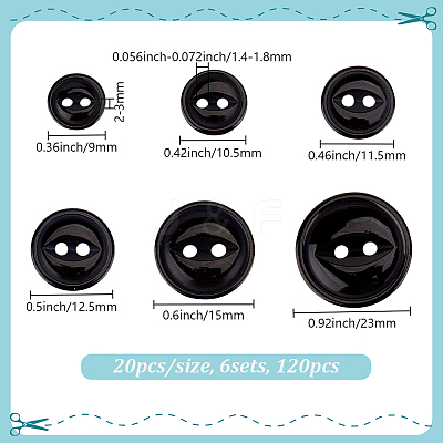 120Pcs 6 Styles 2-Hole Resin Buttons FIND-DR0001-45B-1