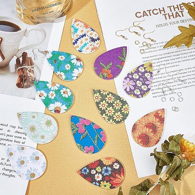 DIY 11Pairs Flower Pattern PU Leather Earring Making Kits DIY-FH0002-40-1
