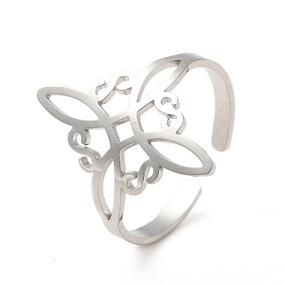 Non-Tarnish 304 Stainless Steel Sailor's Knot Open Cuff Ring RJEW-F128-01P-1