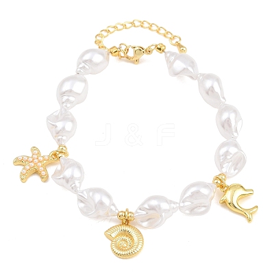 Ocean Brass Starfish Dolphin Charm Bracelets for Women KK-CBA68DA-05G-1