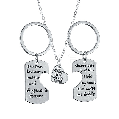 Daddy Mother Daughter Forever Love Family Heart Puzzle Jewelry Sets SJEW-K155-02P-1