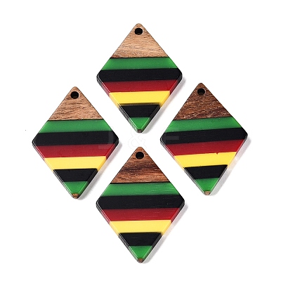 Jamaican Colour Epoxy Resin & Walnut Wood Pendants X-RESI-N039-122N-1