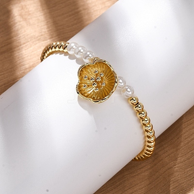Brass Round Beads Charm Bracelets for Women BJEW-A041-01G-1