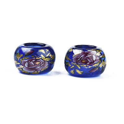 Flower Printed Transparent Acrylic Rondelle Beads TACR-S160-01-A03-1