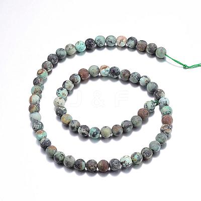 Frosted Natural African Turquoise(Jasper) Round Beads Strands G-D746-6mm-1