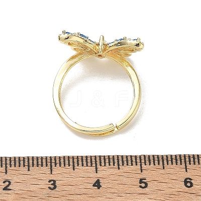 Adjustable Brass Butterfly Finger Rings with Light Blue Cubic Zirconia CU-CBA7E55-18G-02-1